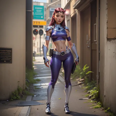 full body image, dc comic's, starfire, photo-realistic, octane render, unreal engine, ultra-realistic