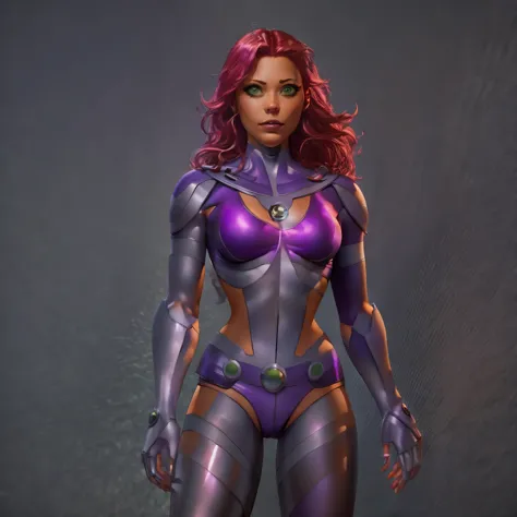 Full body image, DC Comic's, Starfire, photo-realistic, octane render, unreal engine, ultra-realistic