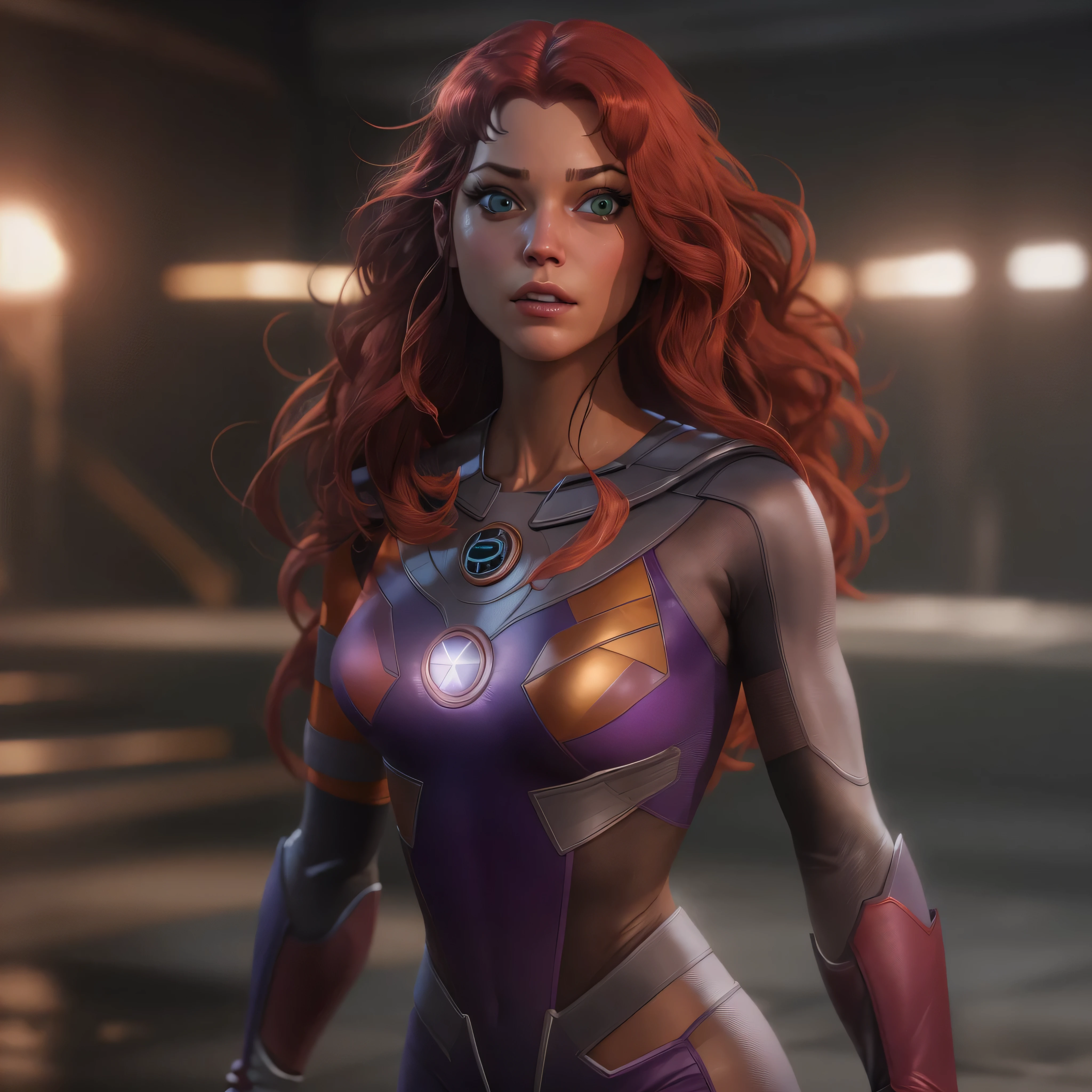 Full body image, DC Comic's, Starfire, photo-realistic, octane render, unreal engine, ultra-realistic