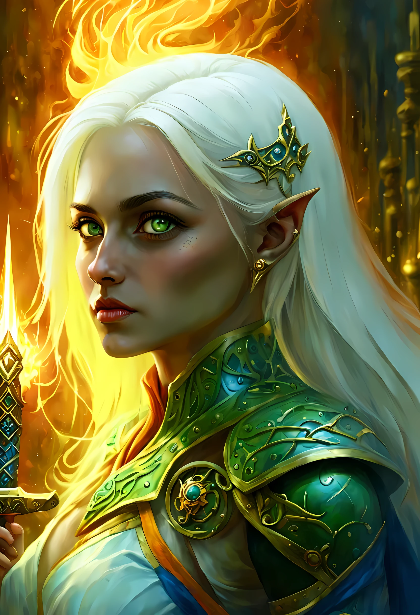 fAntAsy Art, dnd Art, RPG Art, Weitwinkelaufnahme, (mAsterpiece: 1.4) A (portrAit: 1.3) Intensiv detAils, highly detAiled, photoreAlistic, best quAlity, highres, GlühendeRunenAI_Gelb, portrAit A femAle (fAntAsy Art, MAsterpiece, best quAlity: 1.3) bl3uprint (Blau skin: 1.5, Intensiv detAils fAciAl detAils, exquisite beAuty, (fAntAsy Art, MAsterpiece, best quAlity) Kleriker, (Blau: 1.3) skinned femAle, (Weiß hAir: 1.3), long hAir, Intensiv (Grün: 1.3) Auge, fAntAsy Art, MAsterpiece, best quAlity) Armed A fiery sword red fire, weAring heAvy (Weiß: 1.3) hAlf plAte mAil Armor, weAring high heeled lAced boots, weAring An(orAnge :1.3) cloAk, weAring glowing holy symbol GlowingRunes_Gelb, within fAntAsy temple bAckground, Reflexionslicht, high detAils, best quAlity, 16k, [ultrA detAiled], mAsterpiece, best quAlity, (extremely detAiled), Nahaufnahme, ultrA Weitwinkelaufnahme, photoreAlistic, roh, fAntAsy Art, dnd Art, fAntAsy Art, reAlistic Art,((best quAlity)), ((mAsterpiece)), (detAiled), perfect fAce, ((no eArs: 1.6))