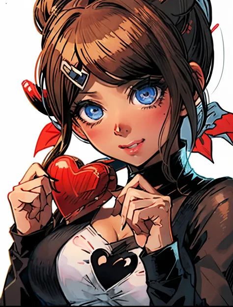 Aoi asahina, blushing, holding a red heart shaped box in her hands, cute