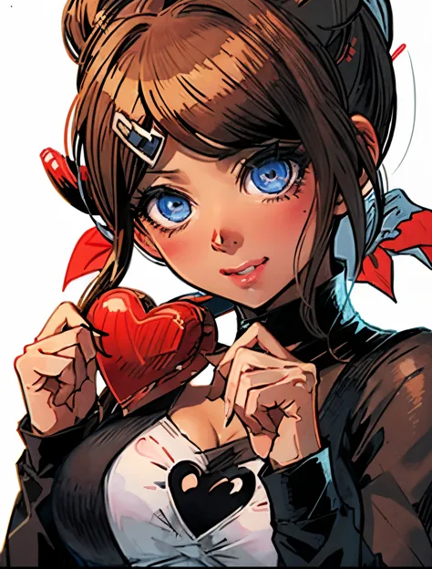 aoi asahina, blushing, holding a red heart shaped box in her hands, cute