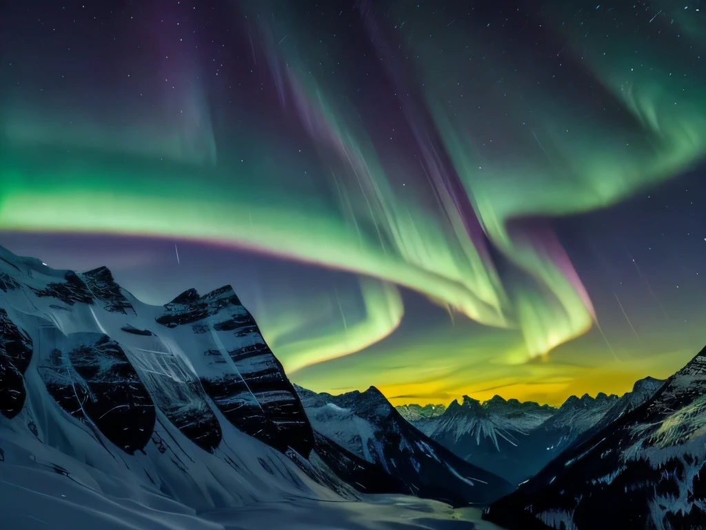 Aurora borealis over the swiss alps at dusk,