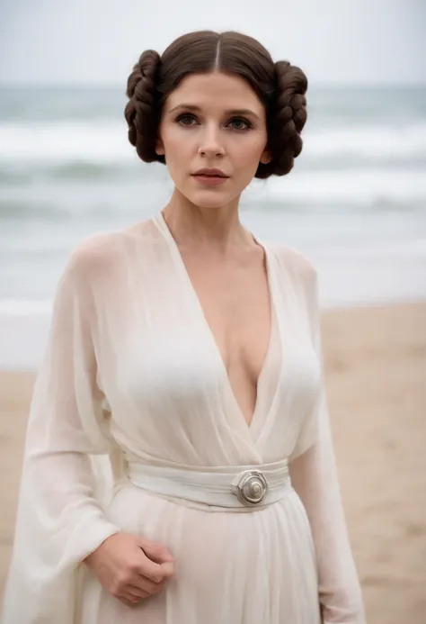 Naked Princess Leia on the beach, to top, no clothes - SeaArt AI