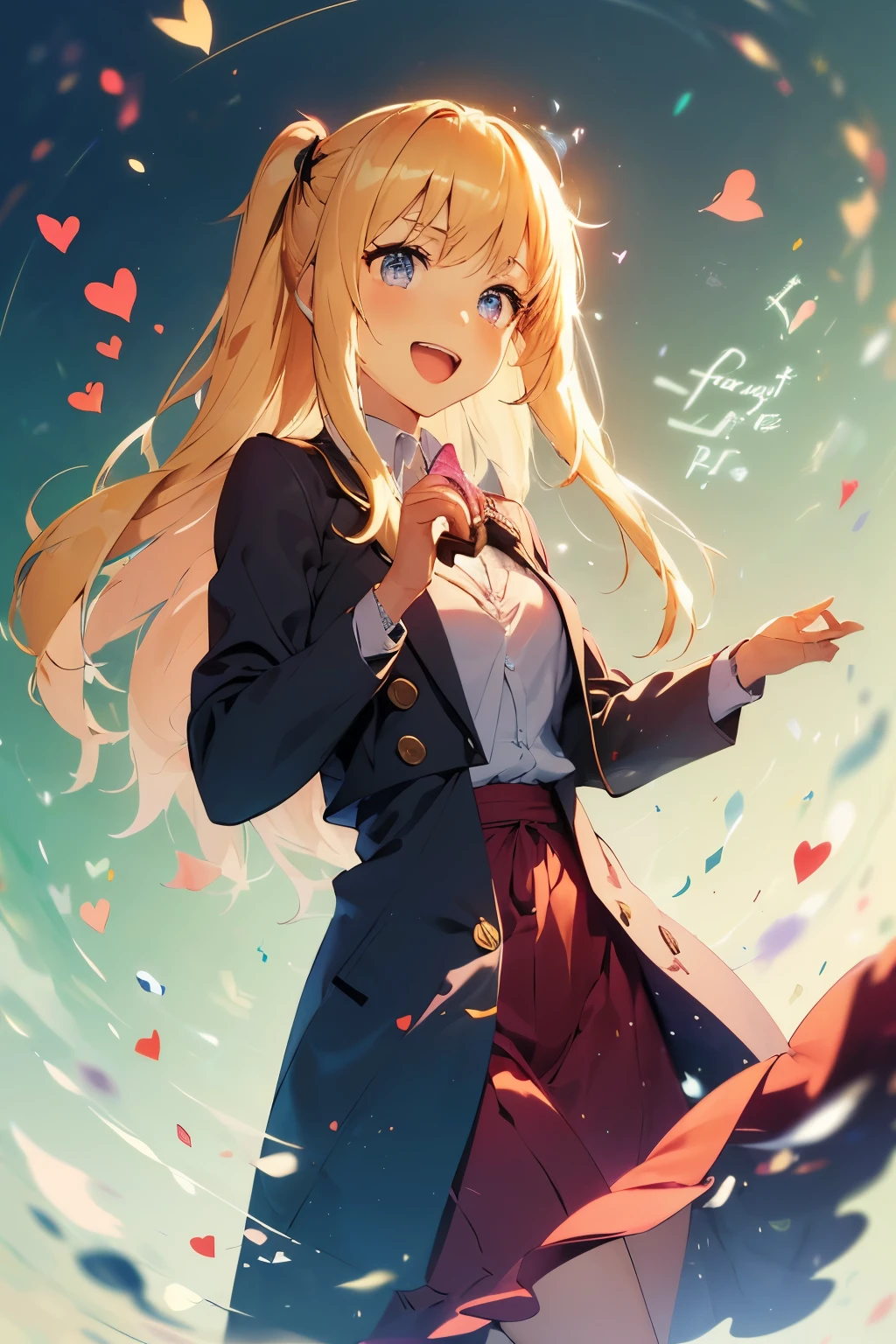 4K,1girl,sense of deps,disorganized,catch light,Super beautiful illustration,((({chocolate},heart,Hold in hand))),valentine&#39;s day,((beautiful blonde,Two Side Up Hairstyles:1.3)),((Beautiful purple eyes:1.2)),;D,beautiful and delicate flowing hair,emphasized chest