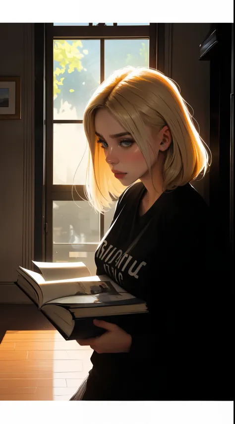 1 girl, reading a book, in a gloomy room, soft focus, light leaks, Dreamlike ambiance, Experimental charm, nostalgic appeal BREA...
