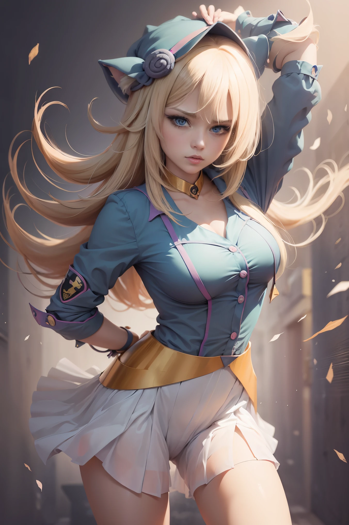 Blonde woman with long hair points the camera with her finger, primer plano de estilo de gesto pesado, marin kitagawa fan art, with index finger, Estilo anime Jojo, con el dedo apuntando, en un estilo anime, Anger and pointing, sombreado de celdas!!!, cel - shading art style, Chica anime rubia con pelo largo, Rena nunen estilo 3/4, en estilo anime, apuntando