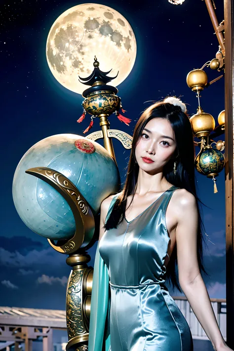 There is a Chang&#39;e in Chinese mythology&#39;e poses in front of the full moon, moon goddess, Moon themed clothing, Fairy&#39...