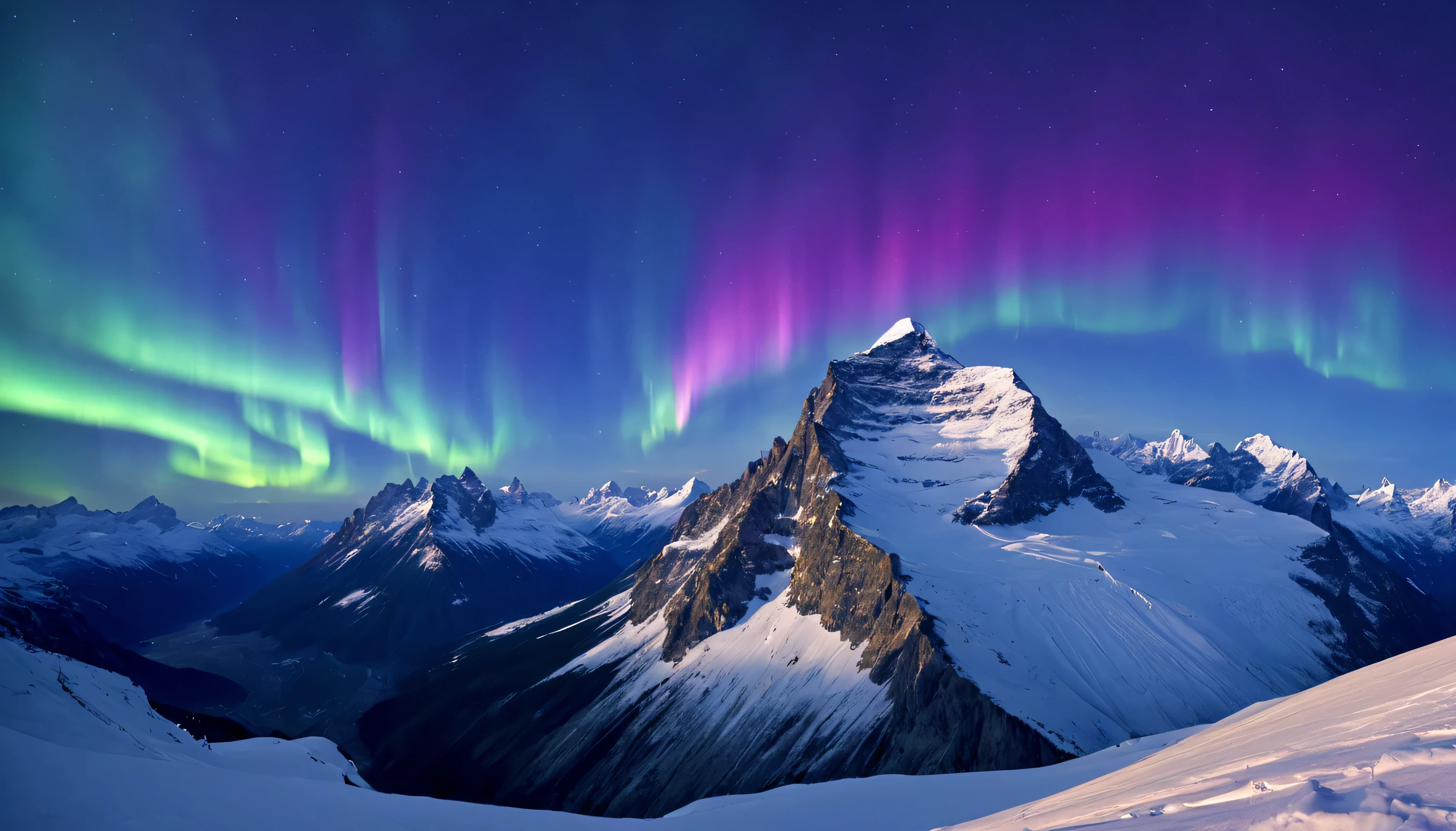 Aurora borealis over the swiss alps at dusk,
