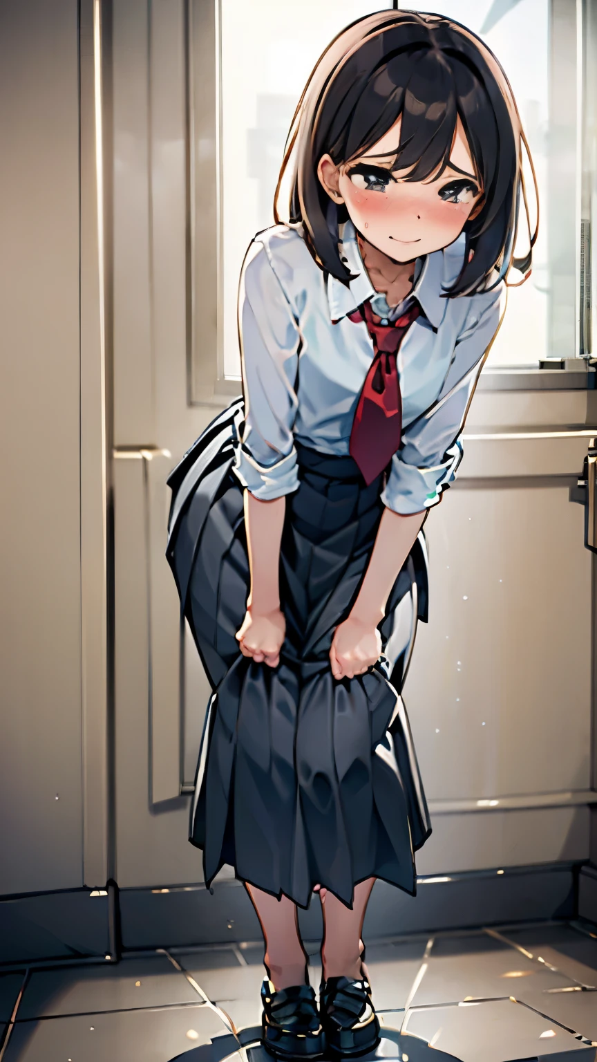 Anime girl in school uniform standing on a tile floor - SeaArt AI