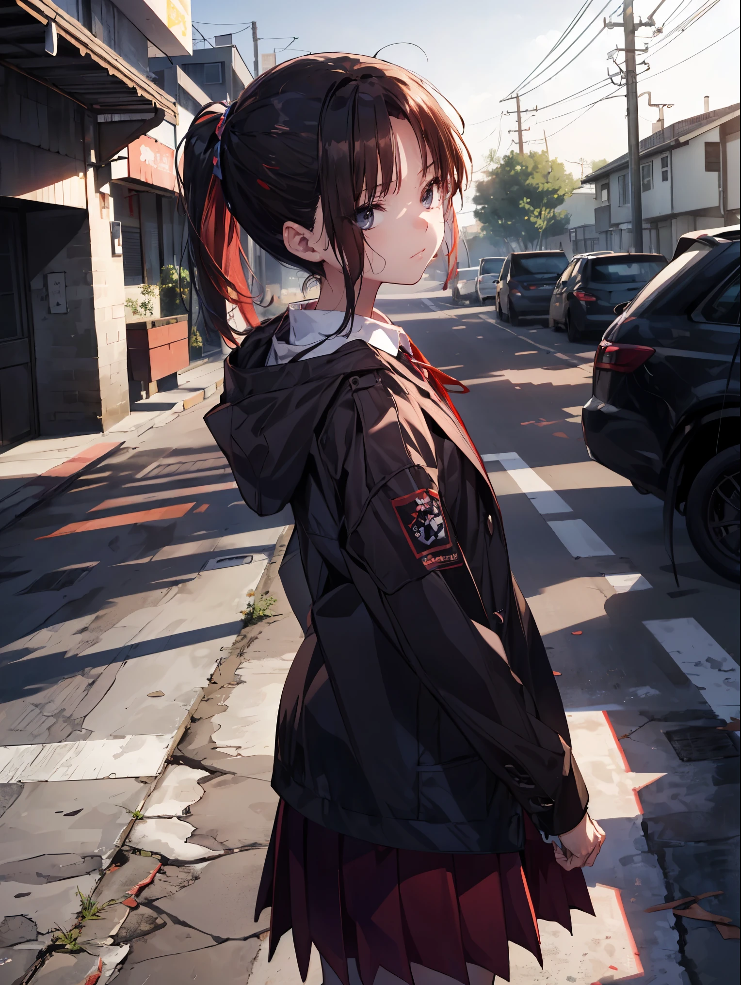 Creator qualities, anime moe art style,best anime 8k konachan wallpaper,pixiv contest winner,Badass Anime 8K,perfect anatomy, (Please draw a girl walking sleepily to school.. ),break, 1 girl, (alone,,,13 years old:1.3),, androgynous charm, (very short hair),messy hair, All limbs, full finger,flat chest, small ass, between legs, small eyes,Precise black eyes,disgusted eyes, school uniform, skirt,On the way to school. break,super detailed,High resolution,super dense skin, professional lighting, (cool illustration:1.2),