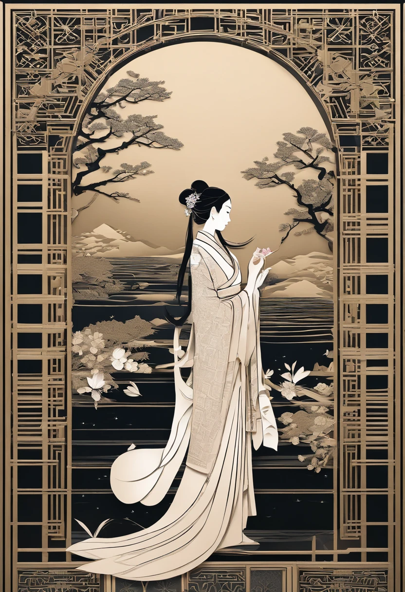 masterpiece, A Chiense woman in a hanfu, beautiful render of a fairytale, in the style of paper art, painting of beautiful, beautiful as the moon, very intricate masterpiece, painted metal, beautiful intricate masterpiece, multiple layers, Mysterious, Ancient China background, pink
