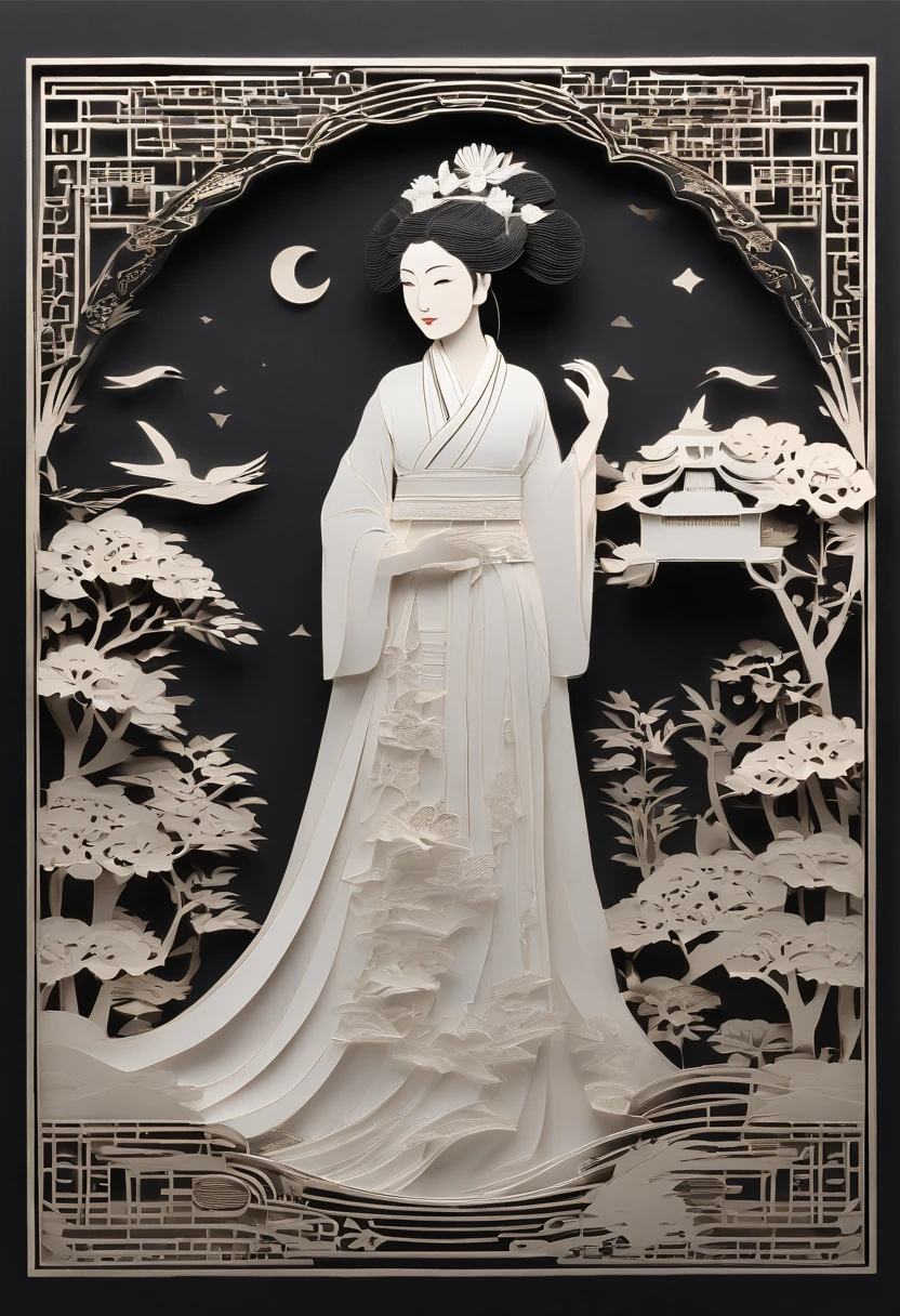 masterpiece, A Chiense woman in a hanfu, beautiful render of a fairytale, in the style of paper art, painting of beautiful, beautiful as the moon, very intricate masterpiece, painted metal, beautiful intricate masterpiece, multiple layers, Mysterious, Ancient China background, pink
