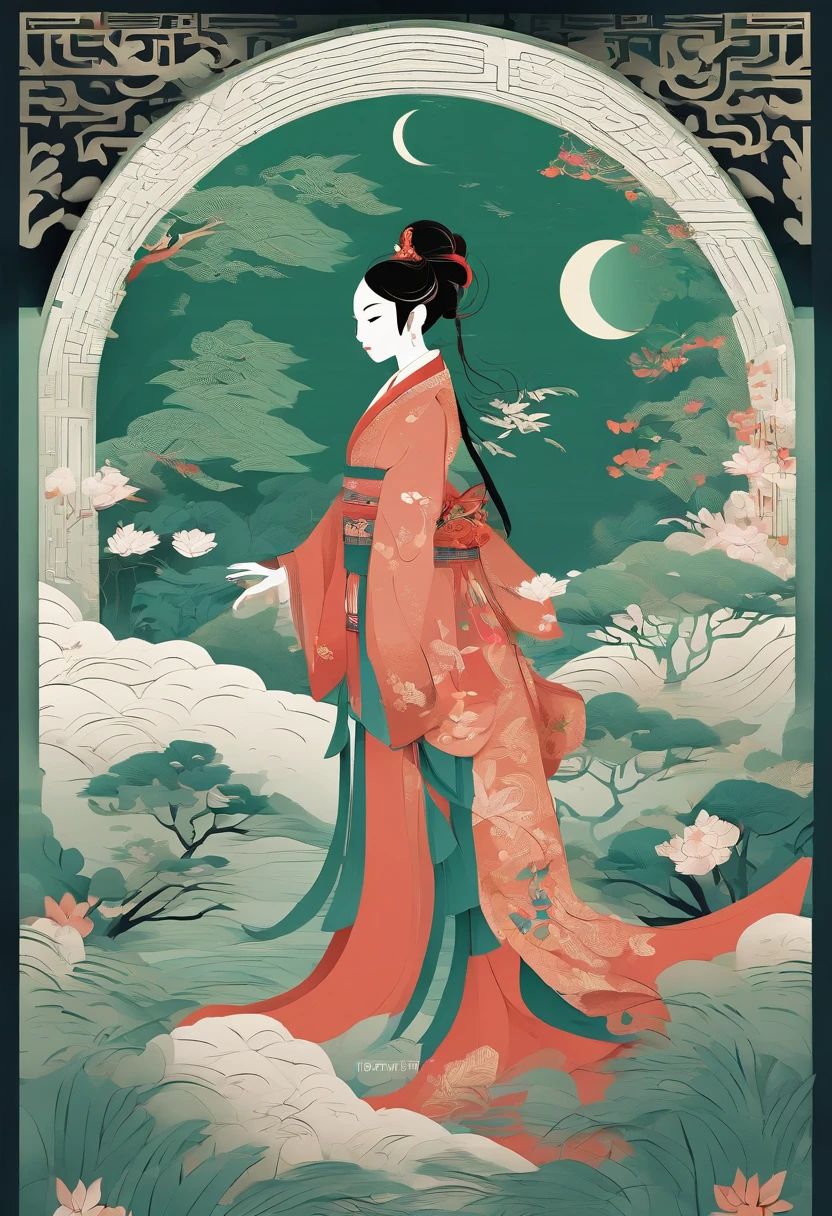 masterpiece, A Chiense woman in a hanfu, beautiful render of a fairytale, in the style of paper art, painting of beautiful, beautiful as the moon, very intricate masterpiece, painted metal, beautiful intricate masterpiece, multiple layers, Mysterious, Ancient China background, blue
