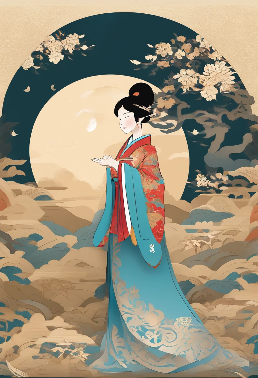 masterpiece, A Chiense woman in a hanfu, beautiful render of a fairytale, in the style of paper art, painting of beautiful, beautiful as the moon, very intricate masterpiece, painted metal, beautiful intricate masterpiece, multiple layers, Mysterious, Ancient China background, red
