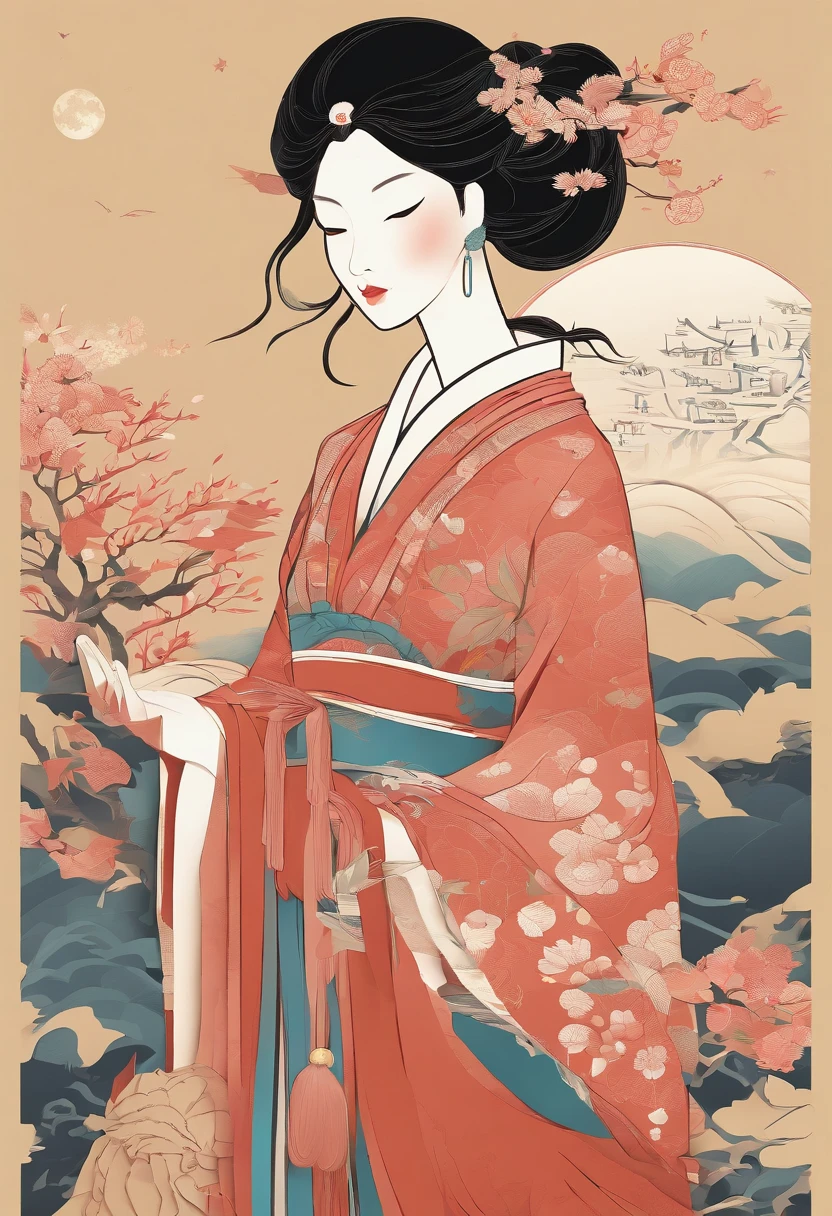 masterpiece, A Chiense woman in a hanfu, beautiful render of a fairytale, in the style of paper art, painting of beautiful, beautiful as the moon, very intricate masterpiece, painted metal, beautiful intricate masterpiece, multiple layers, Mysterious, Ancient China background, red
