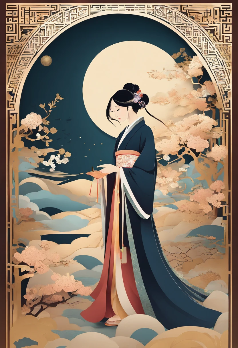 masterpiece, A Chiense woman in a hanfu, beautiful render of a fairytale, in the style of paper art, painting of beautiful, beautiful as the moon, very intricate masterpiece, painted metal, beautiful intricate masterpiece, multiple layers, Mysterious, Ancient China background, red
