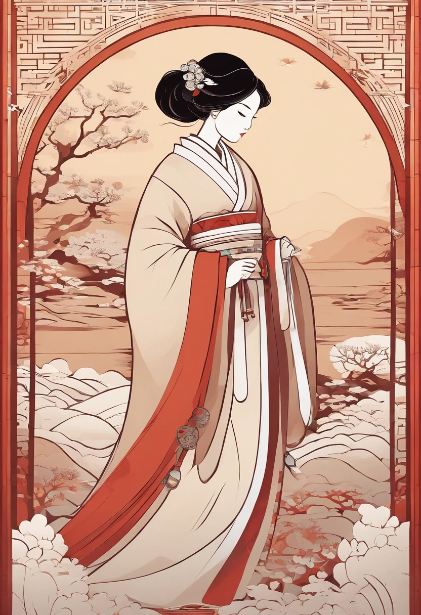 masterpiece, A Chiense woman in a hanfu, beautiful render of a fairytale, in the style of paper art, painting of beautiful, beautiful as the moon, very intricate masterpiece, painted metal, beautiful intricate masterpiece, multiple layers, Mysterious, Ancient China background, red
