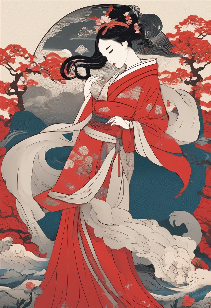 masterpiece, A Chiense woman in a hanfu, beautiful render of a fairytale, in the style of paper art, painting of beautiful, beautiful as the moon, very intricate masterpiece, painted metal, beautiful intricate masterpiece, multiple layers, Mysterious, Ancient China background, red
