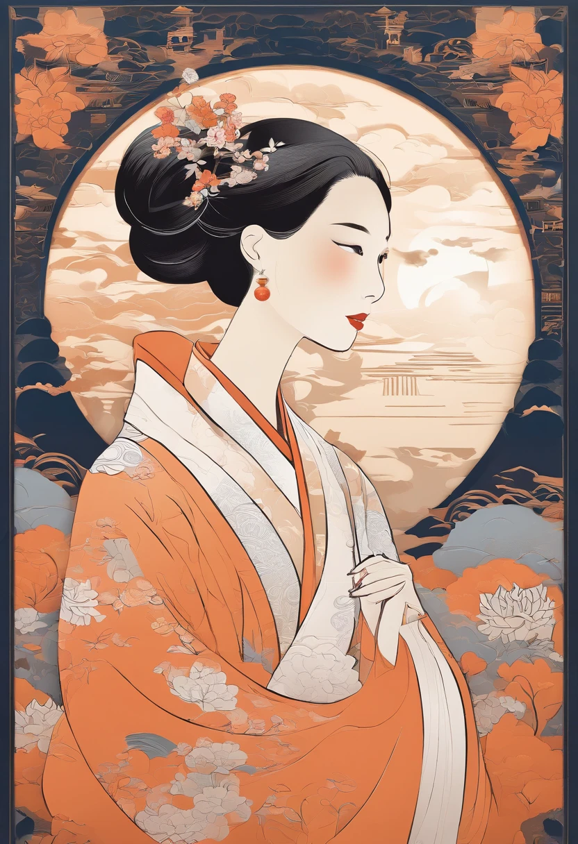 masterpiece, A Chiense woman in a hanfu, beautiful render of a fairytale, in the style of paper art, painting of beautiful, beautiful as the moon, very intricate masterpiece, painted metal, beautiful intricate masterpiece, multiple layers, Mysterious, Ancient China background, red
