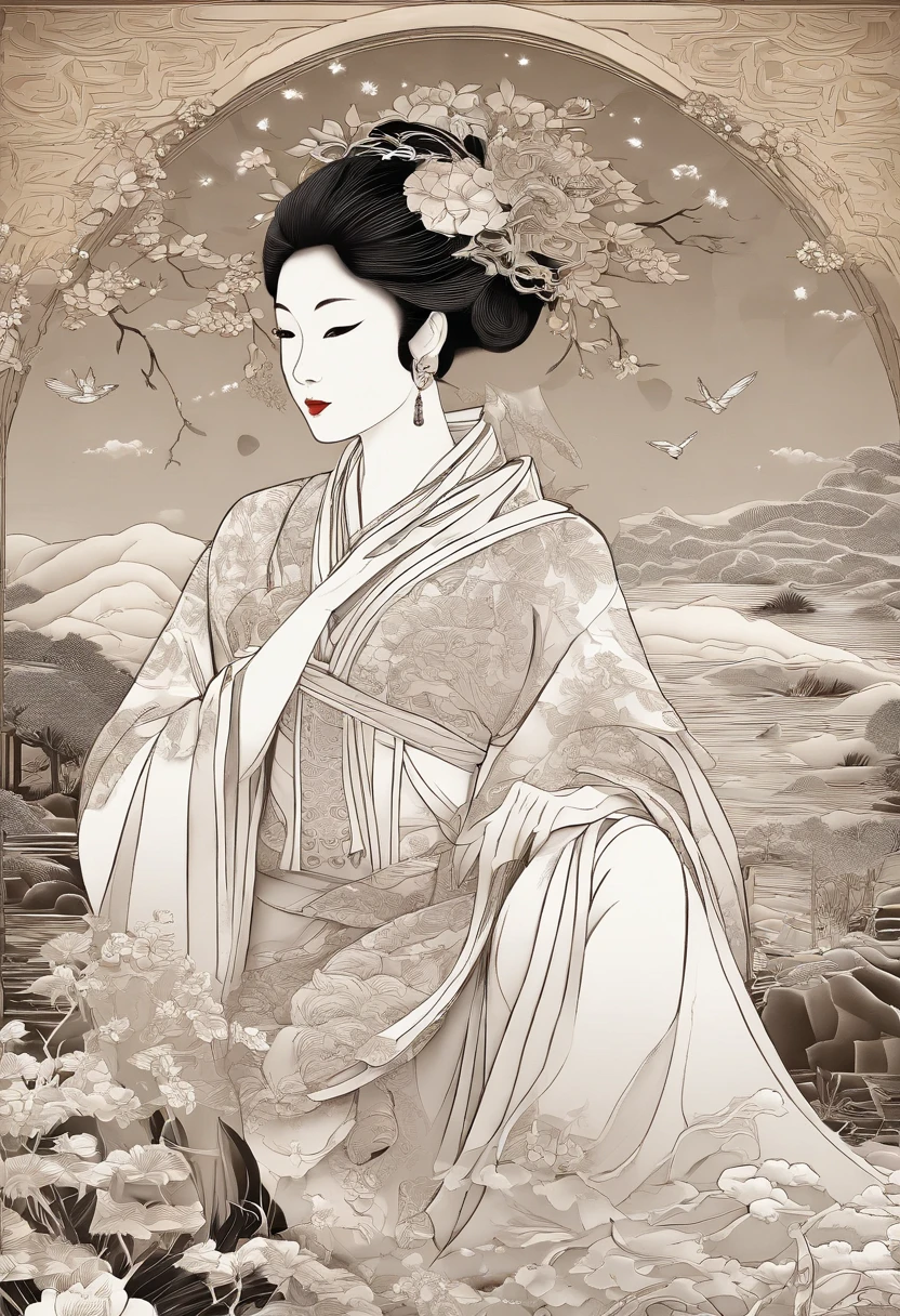 masterpiece, A Chiense woman in a hanfu, beautiful render of a fairytale, in the style of paper art, painting of beautiful, beautiful as the moon, very intricate masterpiece, painted metal, beautiful intricate masterpiece, multiple layers, Mysterious, Ancient China background, green
