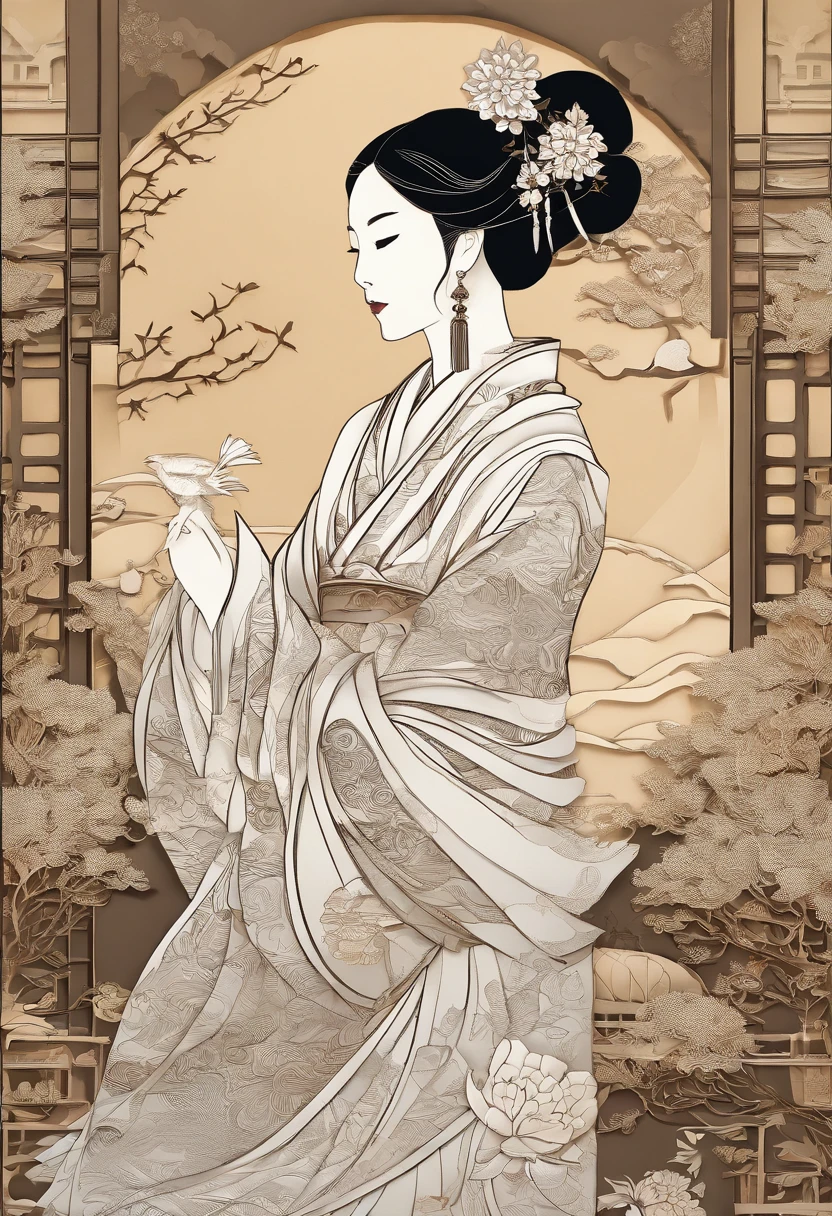 masterpiece, A Chiense woman in a hanfu, beautiful render of a fairytale, in the style of paper art, painting of beautiful, beautiful as the moon, very intricate masterpiece, painted metal, beautiful intricate masterpiece, multiple layers, Mysterious, Ancient China background, green
