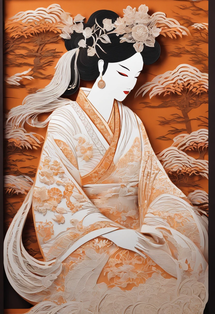 masterpiece, A Chiense woman in a hanfu, beautiful render of a fairytale, in the style of paper art, painting of beautiful, beautiful as the moon, very intricate masterpiece, painted metal, beautiful intricate masterpiece, multiple layers, Mysterious, Ancient China background, green
