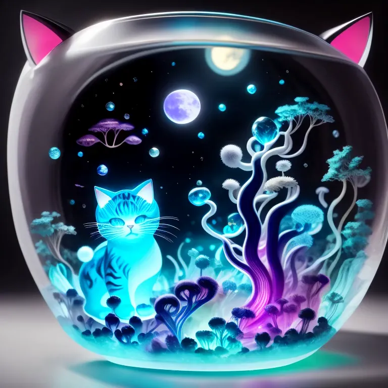 jelly cat，，in scary forest，dark，moon，dreamy elements（（（masterpiece）））， （（best quality））， （（intricate details））（8k）