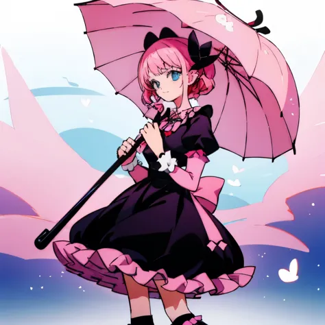 a woman of medium height with light pink hair and large, round blue eyes. She is often seen wearing a black dress with a frilly skirt and puffed sleeves. Her unique style includes a hat with a pink ribbon and a pair of long socks. In addition, she carries ...