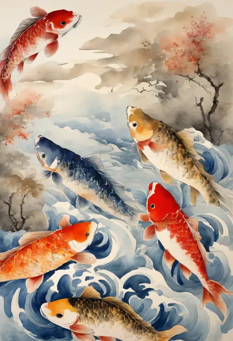 Best Quality, masterpiece, (9 carp: 1,5), style of hokusai - SeaArt AI