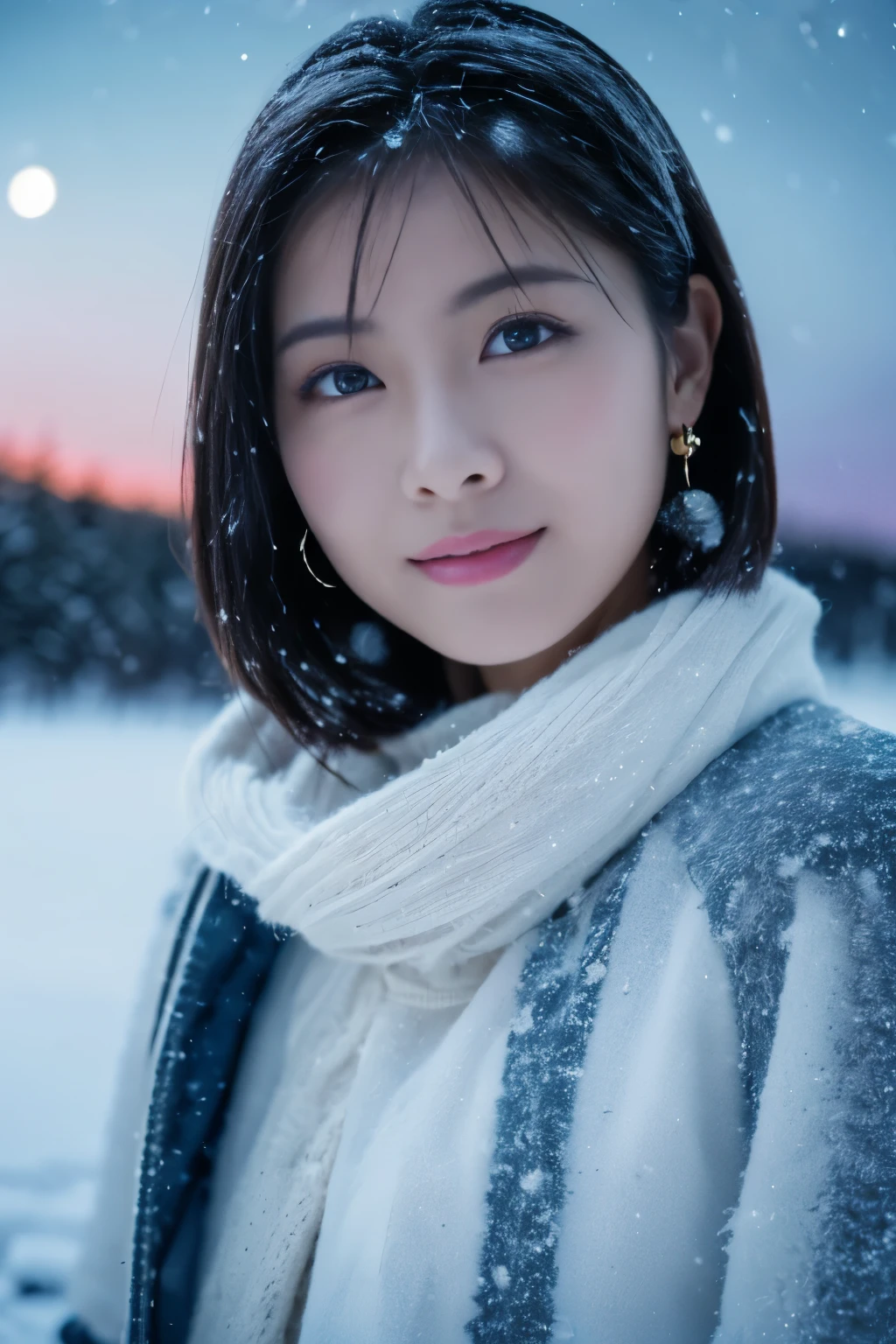 ผู้หญิง 1 คน, (เสื้อผ้าฤดูหนาว:1.2), ดาราสาวชาวญี่ปุ่นแสนสวย, 
ดูดีในรูปถ่าย, ยูกิฮิเมะ, ขนตายาว, ต่างหูเกล็ดหิมะ,
(ภาพดิบ, คุณภาพสูงสุด), (เหมือนจริง, เหมือนจริง:1.4), (ด้านบนของโต๊ะ), 
ดวงตาที่สวยงามและดี, ริมฝีปากที่มีรายละเอียดสวยงาม, ดวงตาและใบหน้าที่มีรายละเอียดสูง, 
หยุดพัก
 (ค่ำคืนอันมืดมิดในทุ่งหิมะของแลปแลนด์ในฤดูหนาว:1.4), 
ความงามลึกลับ, ต้นไม้ที่ปกคลุมไปด้วยหิมะ々, ภูเขาที่ปกคลุมด้วยหิมะ, 
(ท้องฟ้าเต็มไปด้วยดวงดาว:1.3),
การไล่ระดับสีน้ำเงินเข้ม, แสงที่น่าทึ่ง, บรรยากาศดี, 
หยุดพัก 
Perfect Anatomy, ร่างกายเพรียวบาง, เล็ก, ผมสั้น, แยกผมม้า, แองเจิ้ลสไมล์, 
ผิวคริสตัล, ดวงตาที่ชัดเจน, การถ่ายภาพแสงแฟลช, จับแสง