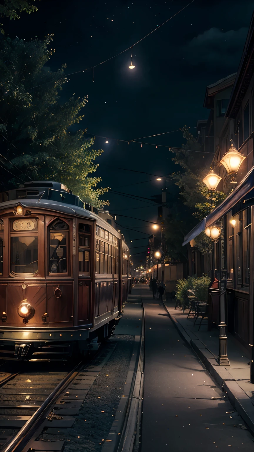 An enchanting summer night in a city where only half-naked women live and glowing streetcars without drivers glide along the tracks. A large area occupied by numerous historic and fantastic streetcars