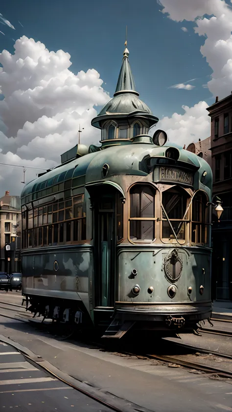 A large area occupied by numerous historic and fantastic streetcars