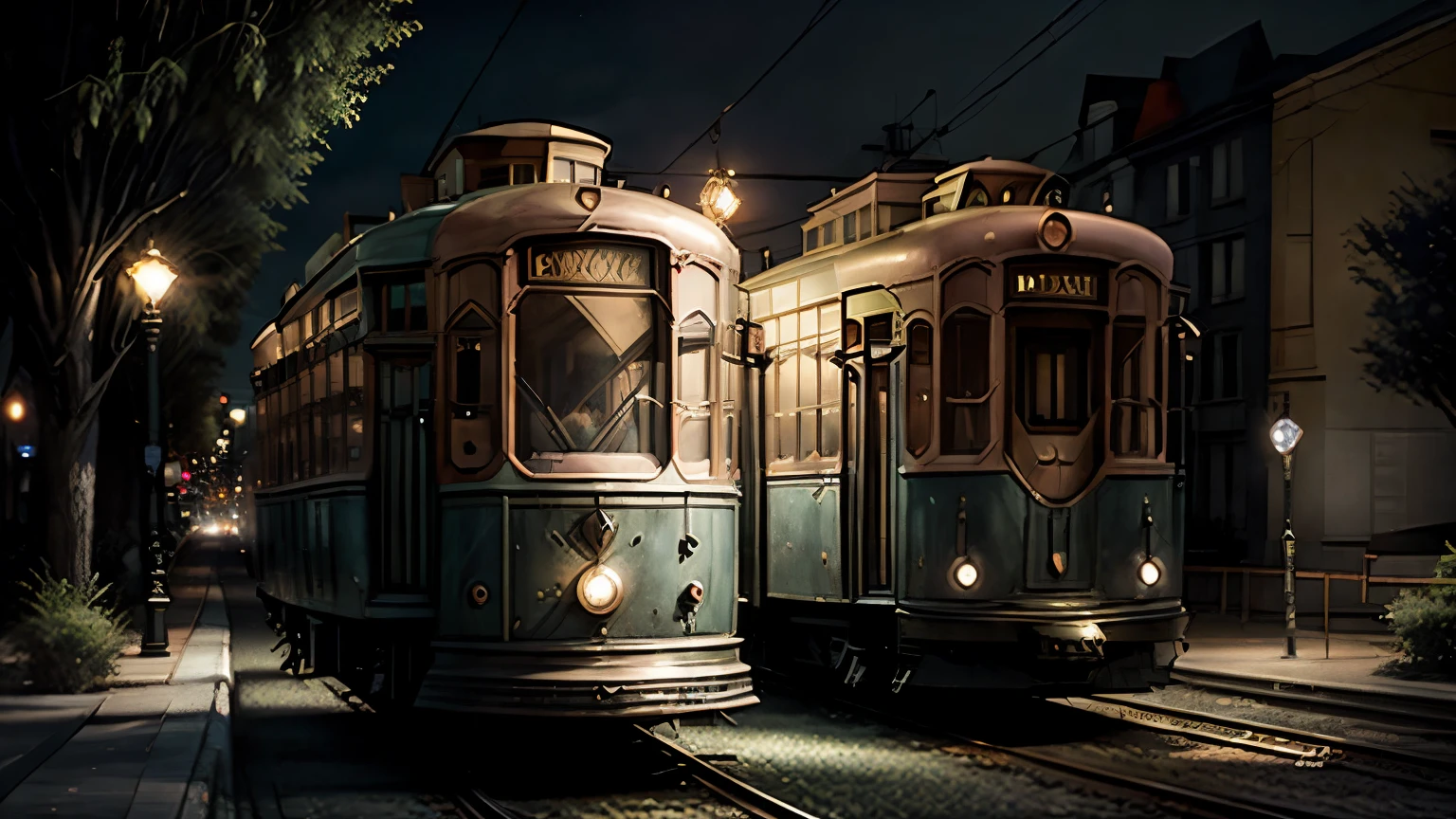 An enchanting summer night in a city where only half-naked women live and glowing streetcars without drivers glide along the tracks. A large area occupied by numerous historic and fantastic streetcars