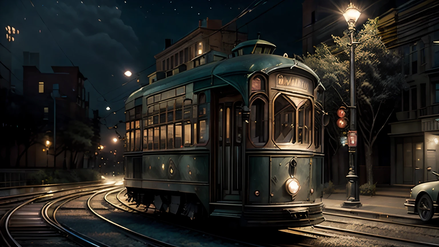 An enchanting summer night in a city where only half-naked women live and glowing streetcars without drivers glide along the tracks. A large area occupied by numerous historic and fantastic streetcars