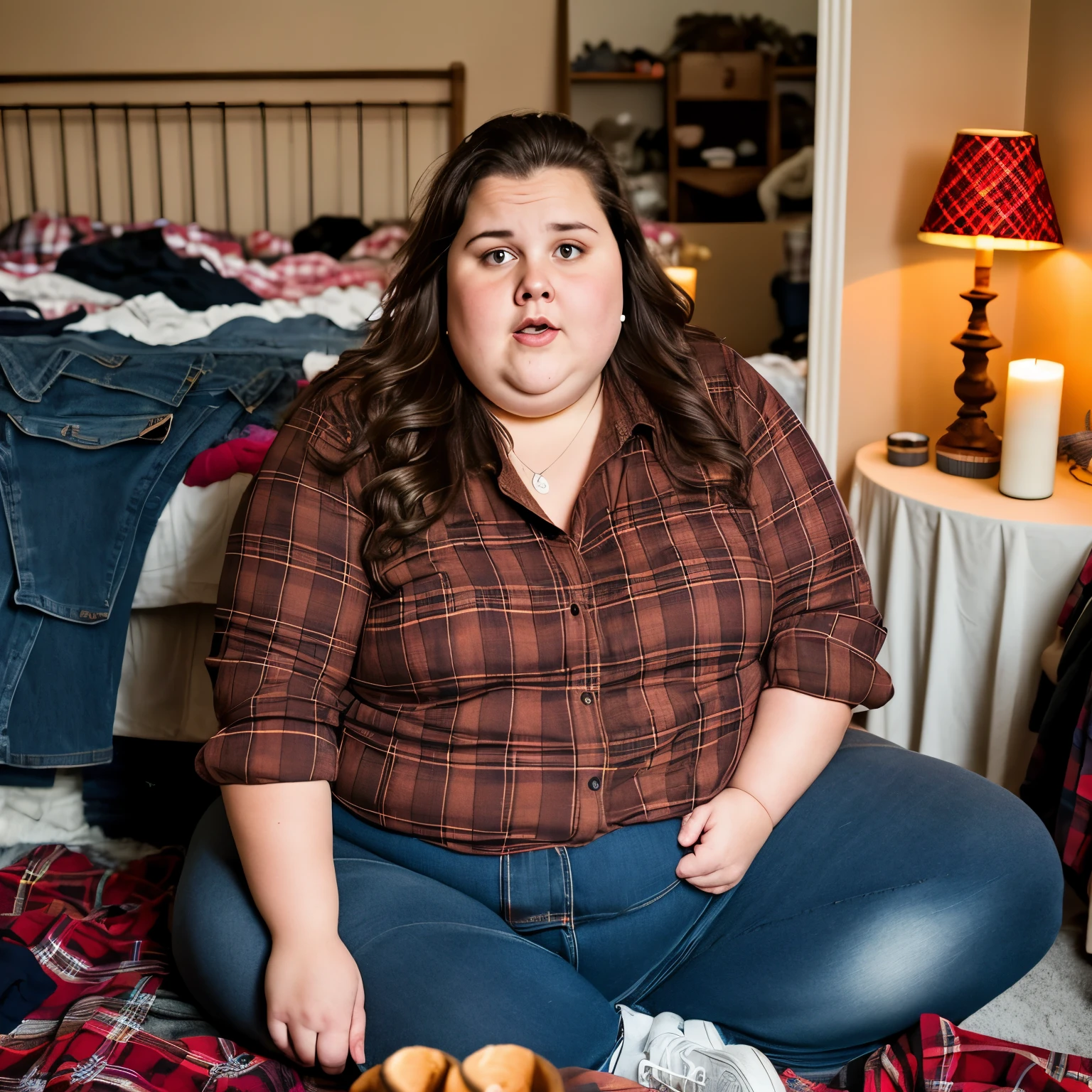 Arafed woman sitting on a bed with a plate of donuts - SeaArt AI