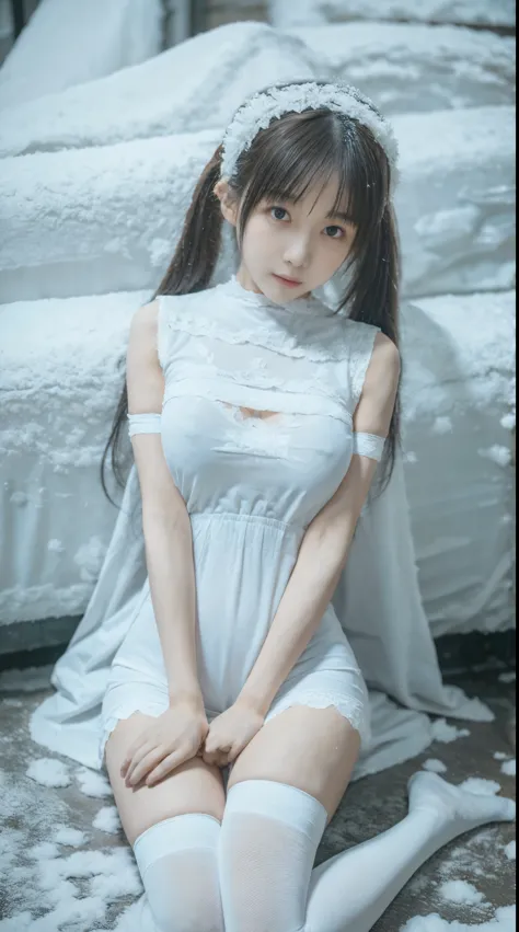 （8k， original photo， best quality， masterpiece：1.2），（realistically， Shoot real：1.4)
lolita costume，lace， Alice Gainsborough， sit on the floor，(cloak，external，covered with snow，snowfield) high quality， High detail skin， looking at the audience，