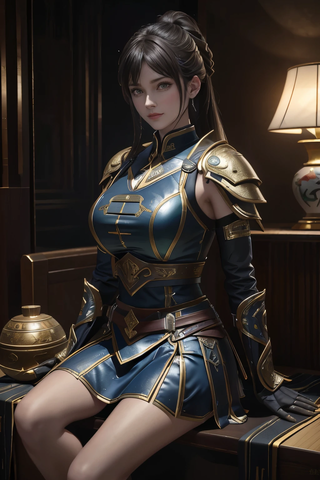 Game art，The best picture quality，Highest resolution，8K，(A bust photograph)，(Portrait:1.5)，(Head close-up)，(Rule of thirds)，Unreal Engine 5 rendering works， (The Girl of the Future)，(Female Warrior)， 
20岁少女，An eye rich in detail，(Big breasts)，优雅高贵，冷漠，勇敢的，
(Future style combat suit combining the characteristics of ancient armor，Ancient runes of light，Combat accessories with rich details，Metallic luster)，Future police officer，赛博朋克人物，

拍照姿势，简单背景，Movie lights，Ray tracing，Game CG，((3D Unreal Engine))，oc渲染反射纹