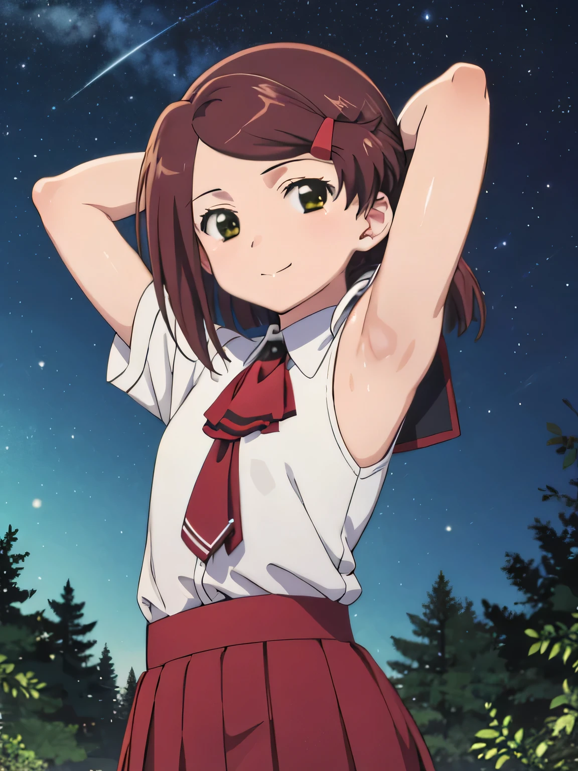 Anime girl in a school uniform with her hands on her head - SeaArt AI