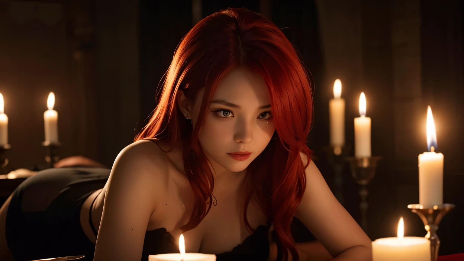 Red Hair, Sexy, Submission, Dark Romantic, Night, Dinner, Candles, High Details, Ultra HD, 4K