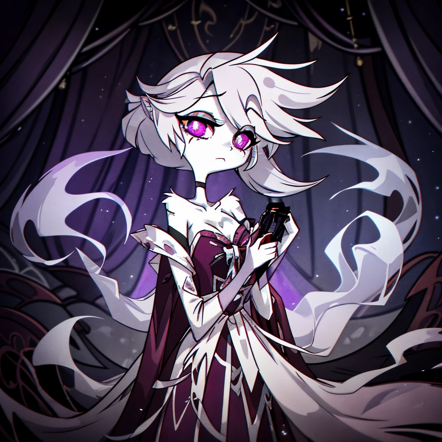 Anime girl with white hair and purple eyes holding a cell phone - SeaArt AI