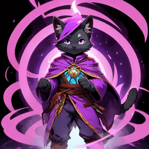 Cat, male, wizard, gray fur, purple robes