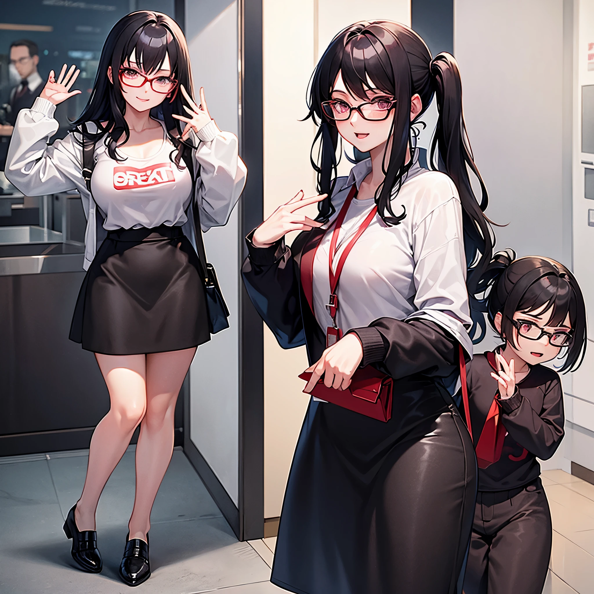 Anime characters dressed in school uniforms and glasses are posing for a  picture - SeaArt AI