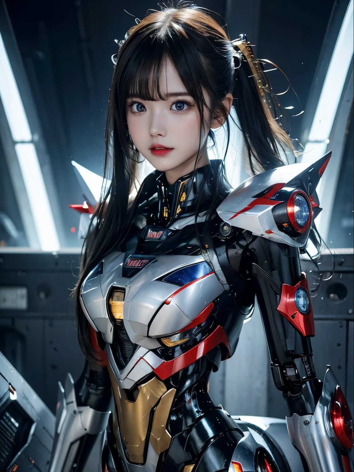 rough skin, Super detailed, advanced details, high quality, 最high quality, High resolution, 1080P, hard disk, beautiful,(super girl),Beautiful cyborg woman,Mecha cyborg girl,battle mode,Mecha body girl,She&#39;s wearing a super girl mech,full body photo