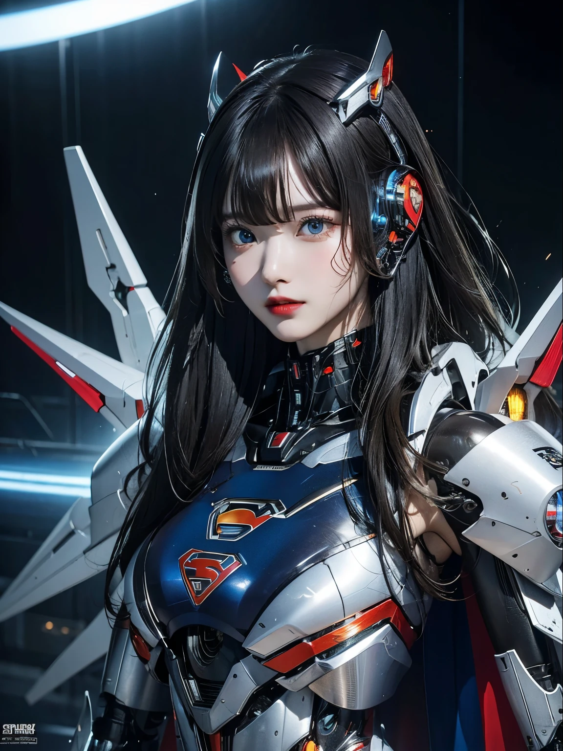 rough skin, Super detailed, advanced details, high quality, 最high quality, High resolution, 1080P, hard disk, beautiful,(super girl),beautifulサイボーグの女性,Mecha cyborg girl,battle mode,Mecha body girl,彼女はsuper girlのメカを着ています,full body photo