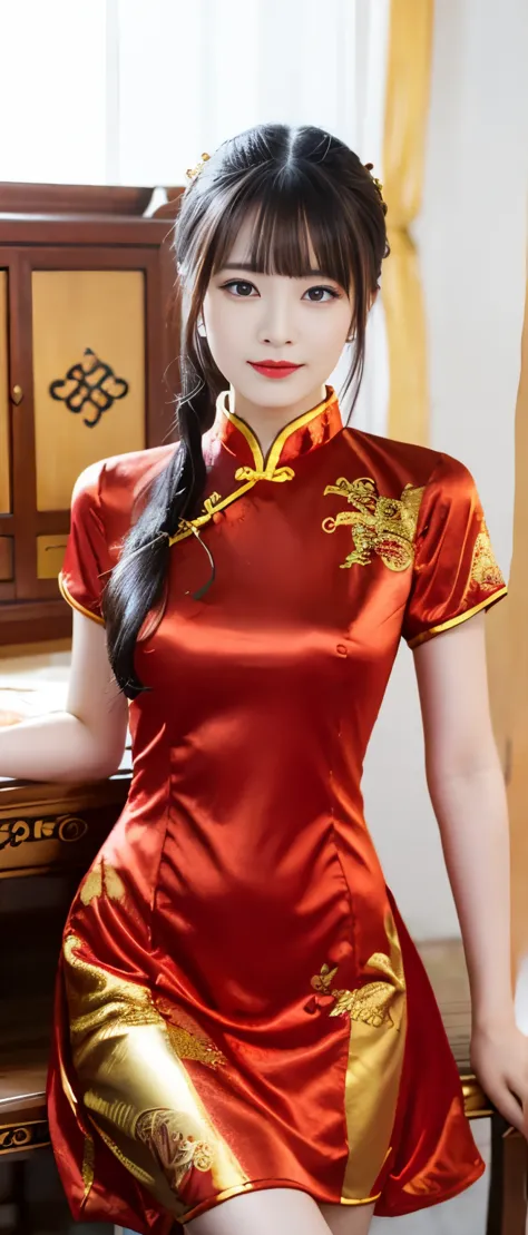 dragon china girl、whole body、good style、、、、、gold dragon mini cheongsam dress、dragon lightning