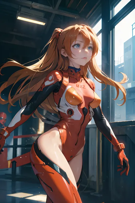 (masterpiece, best quality), 1girl, beautiful face, beautiful body, souryuu_asuka_langley, plugsuit, bodysuit, interface headset...