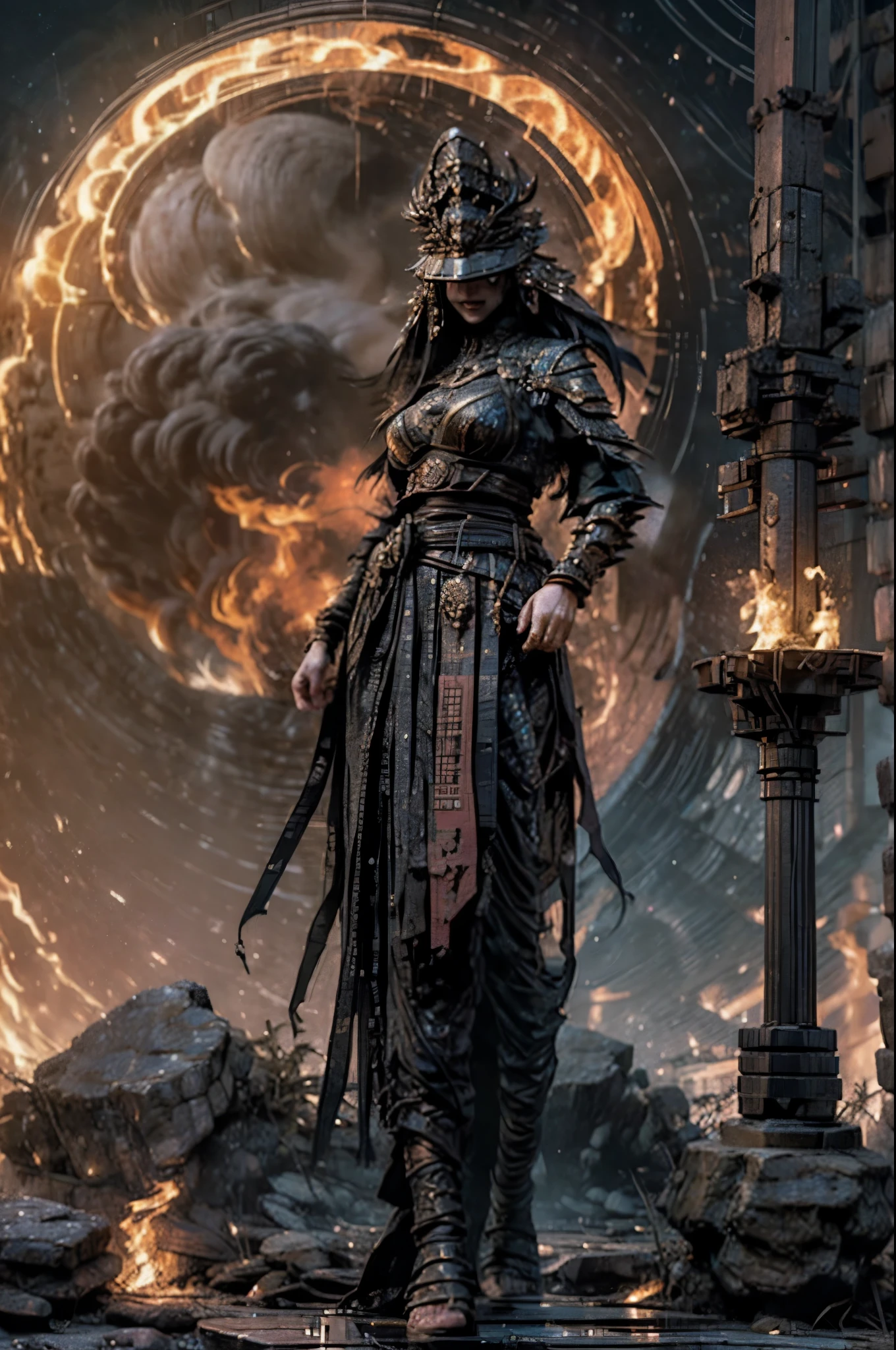 depicts a goddess of war，she is a great giant，she is a lovely princess，Also a powerful warrior，Flame，lightning in sky，The top of the mountain is at your feet，mountains in the distance，(fire element:1.4)，现实的Flame，Highly realistic，correct anatomy，full-body shot，Convex，cute big breasts，violent house，，Plum，longing unsatisfied，only genitalia， camel toe，sexy gesture，，Sex huge breasts cleavage， onlyfoot，sexy gesture，（wear：Gorgeous and sexy evening dress，Composed of fire elements，only ，）1 female，30 years old，married woman，milf， 独奏，Beautiful and delicate eyes，（tangled，mandala，tangled，entangled），divine light，gold foil，Gold Foil Art，dark background，marvelous and unbelievable，Epic-ish works，(intricate details，Ultra-detailed:1.2)，Super real photos, scary, epic reality, faded, ((neutral color)),(pastel colors:1.2), Detailed face, delicate eyes，surreal, + movie shot + dynamic composition, Very detailed, sharpen, ish, warm light, Light effect, dramatic light, (intricate details:1.1), complex background, (Greg Rutkowsky:0.8), laughter，