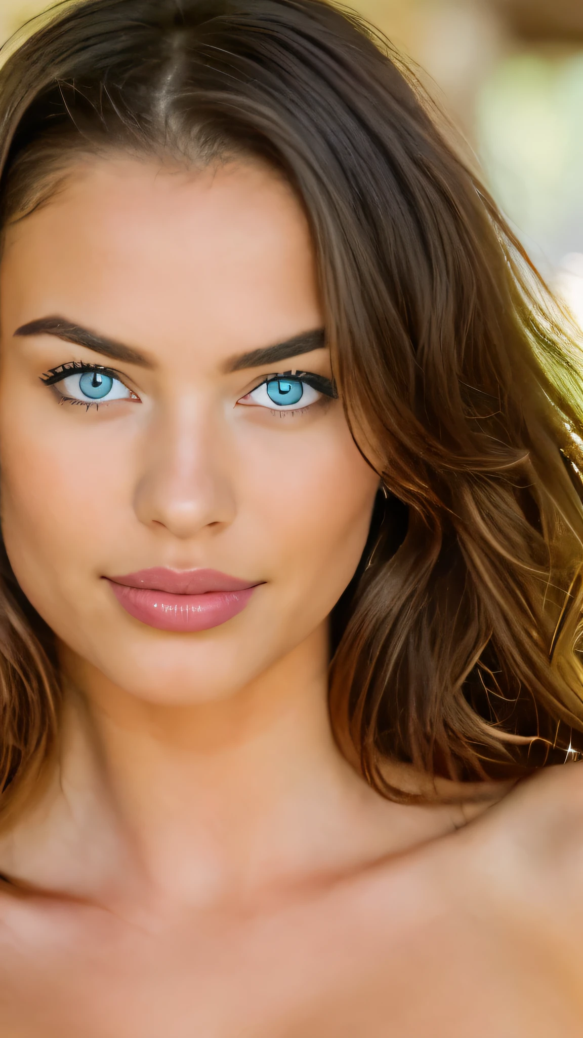 A close up of a woman with blue eyes and a brown hair - SeaArt AI