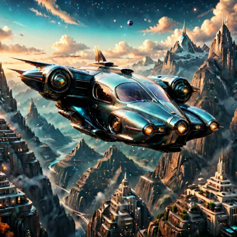 art deco style flying car, art deco style science fiction, background is vast mountain

(best quality,4k,8k,highres,masterpiece:...